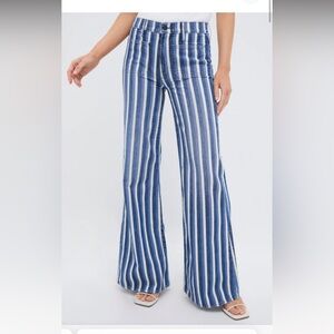 MOTHER Blue and White Striped Flare Jeans NWOT